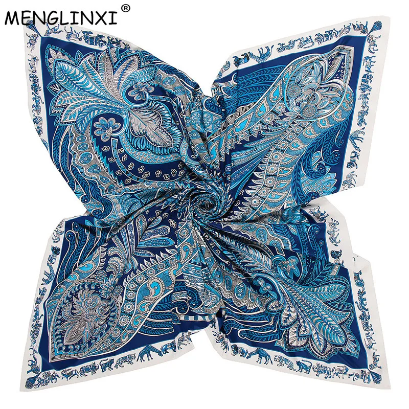 130cm Fashion Bandana Women Scarf Luxury Brand Paisley Hijab Twill Silk Shawl Scarfs For Ladies Foulard Square Scarves Wraps