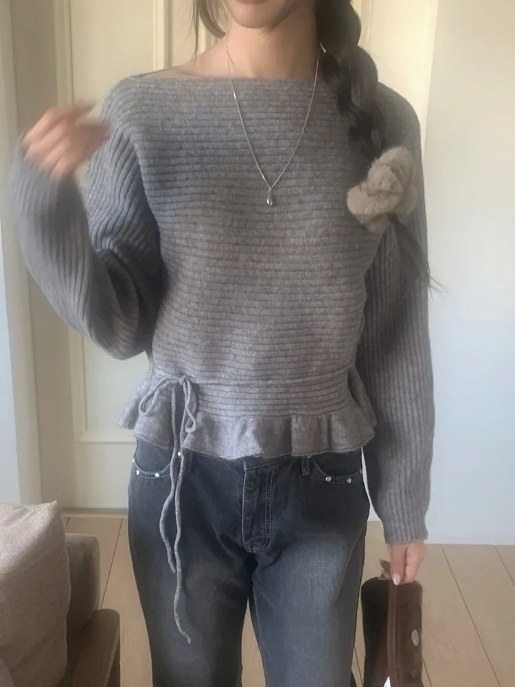 Maglieria dolce coreana Sle da donna Faion Autunno Inverno Taglia piccola Pigro Morbido maglione accogliente Legno bicolore Aosphere Se...