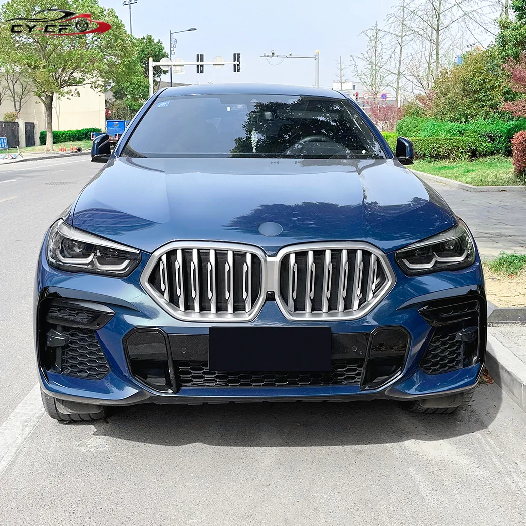 For BMW X6 G06 2019-2022 M Sport Front Fog Light Lamp Cover Trim Bumper Molding Eyebrow Eyelid Carbon Fiber Chrome Decoration