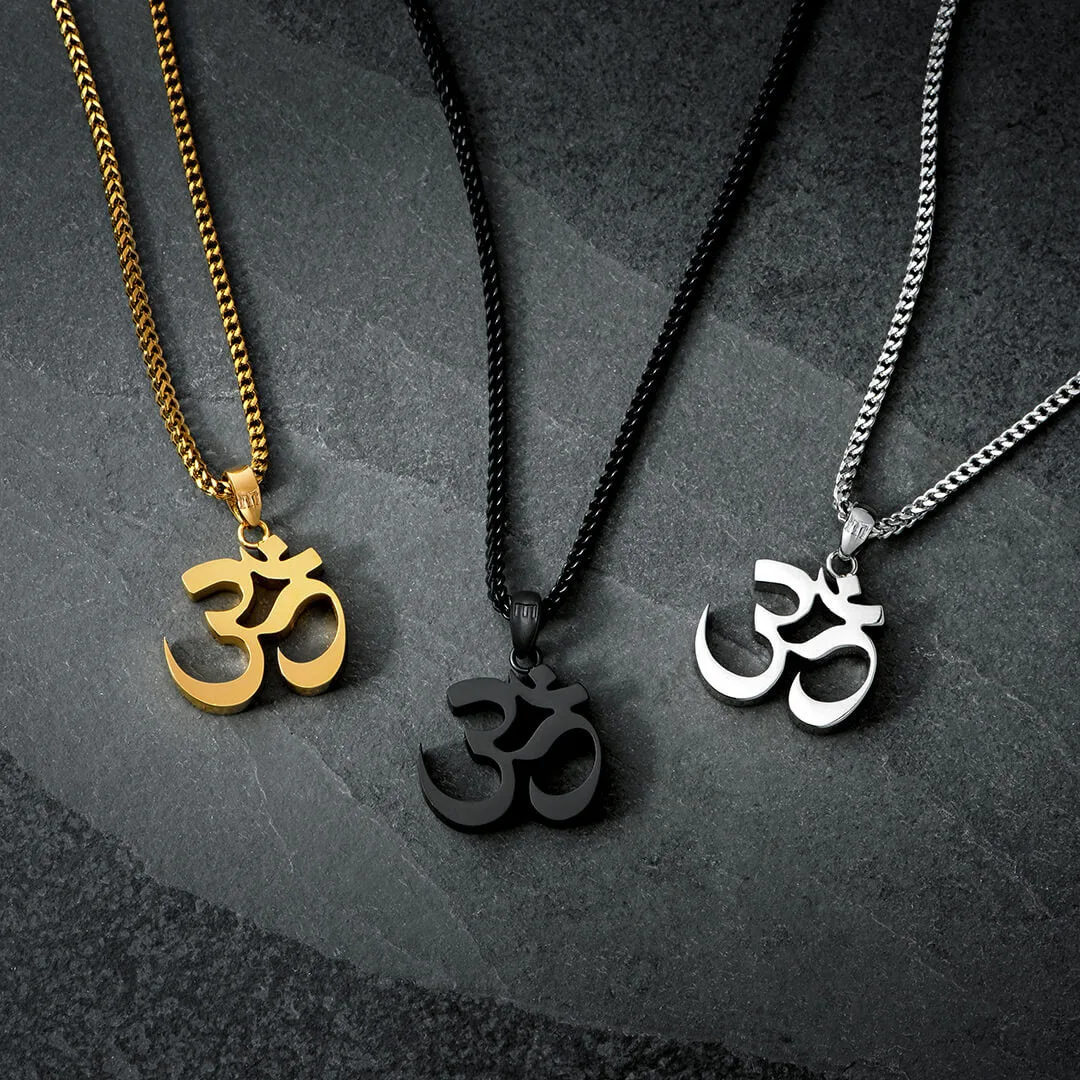 

Cool Punk Stainless Steel Om Necklaces for Men Jewelry Solid Metal Aum Pendant Gifts to Male Boy