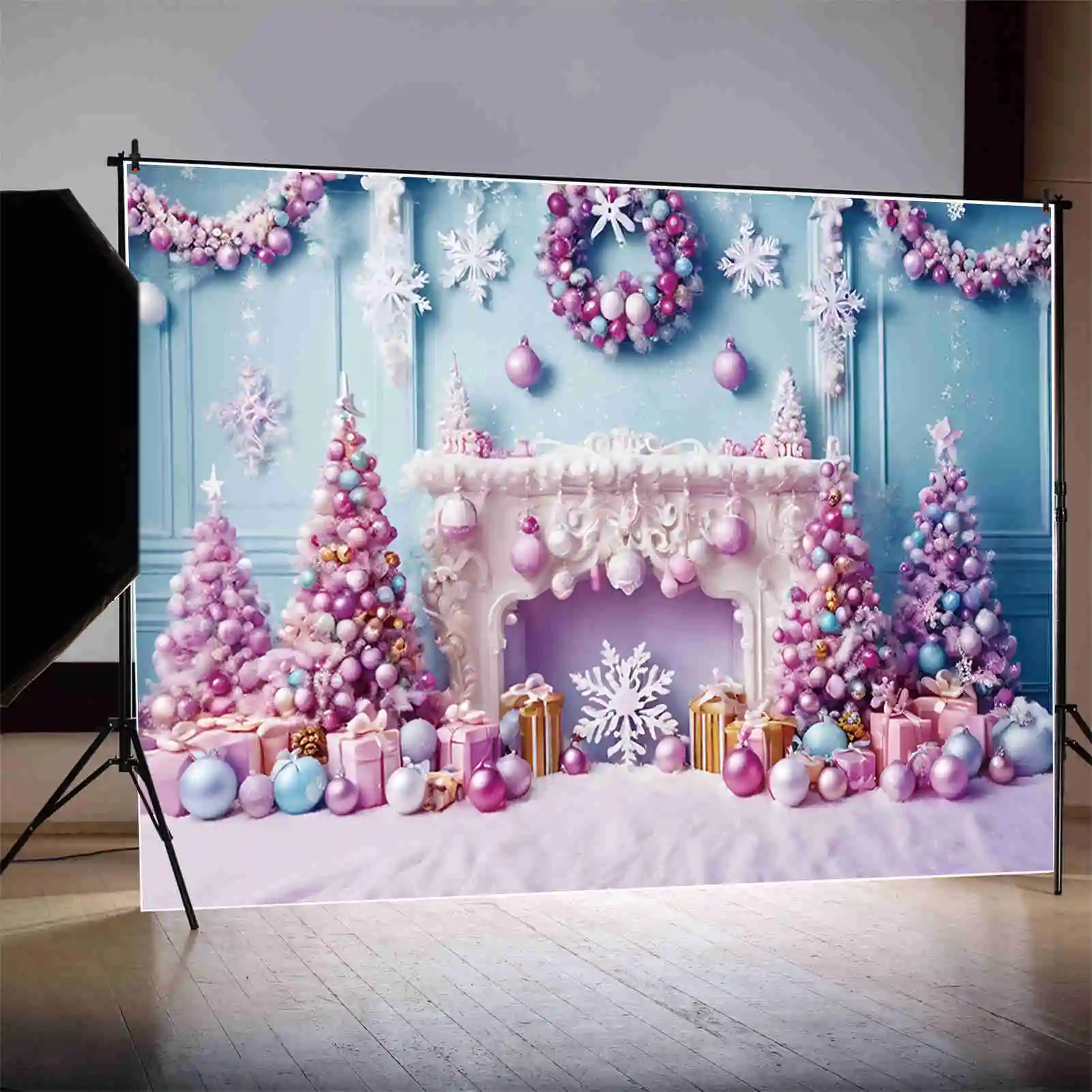 Maan. Qg Meisjes Kerstkerstbomen Achtergronden Western Indoor Bevroren Versierde Boom Achtergrond Feest Fotozone Accessoires