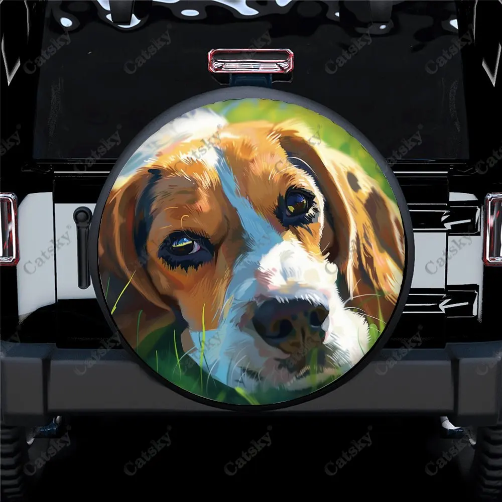 Triste tumbado Beagle Universal cubierta de neumático de repuesto de coche accesorios de automóvil cubierta de rueda proteger para remolque SUV camión Camper14-17in