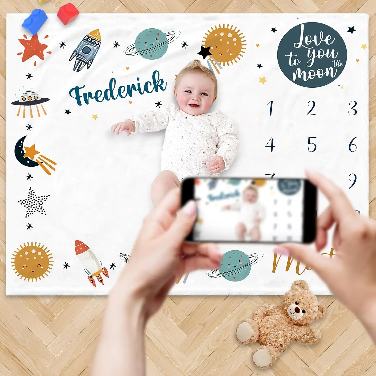 VIKAMA Creative Space Print, 100-Day Commemorative Photo Prop Blanket, Newborn Growth Chart Calendar, Monthly Milestone Blanket