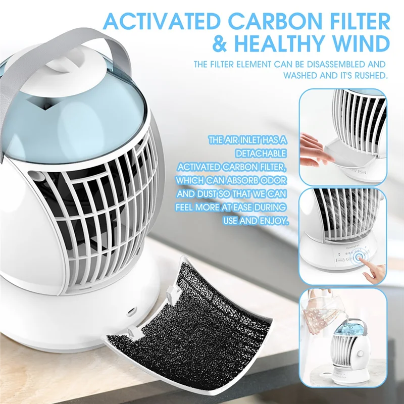 ABGU Ventilatore portatile per condizionatore d'aria Ventilatore per dispositivo di raffreddamento dell'aria Ventilatore da tavolo evaporativo elettrico con funzione umidificatore per interni