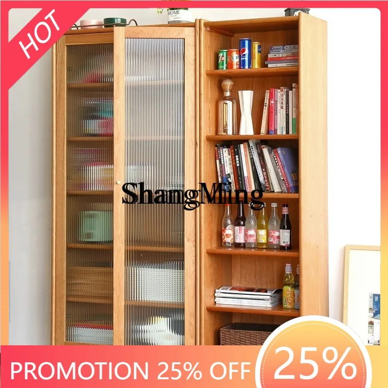 

SM wood cherry wood floor-to-ceiling storage glass storage cabinet bookcase with door bookshelf household