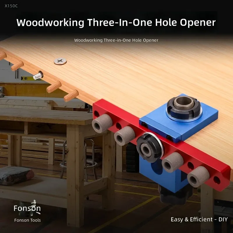 X150C 3 in 1 Woodworking Hole Punch Furniture Connector Laminate Holder Drilling Tool Wood Board Hole Opener Drill Bit