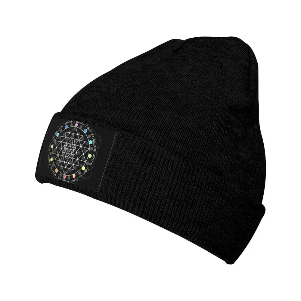 Sacred Geometry Gold Flower Of Life Sri Yantra Chakra Yoga Knitted Beanie Hat Beanies Cap Retro Adjustable image 3