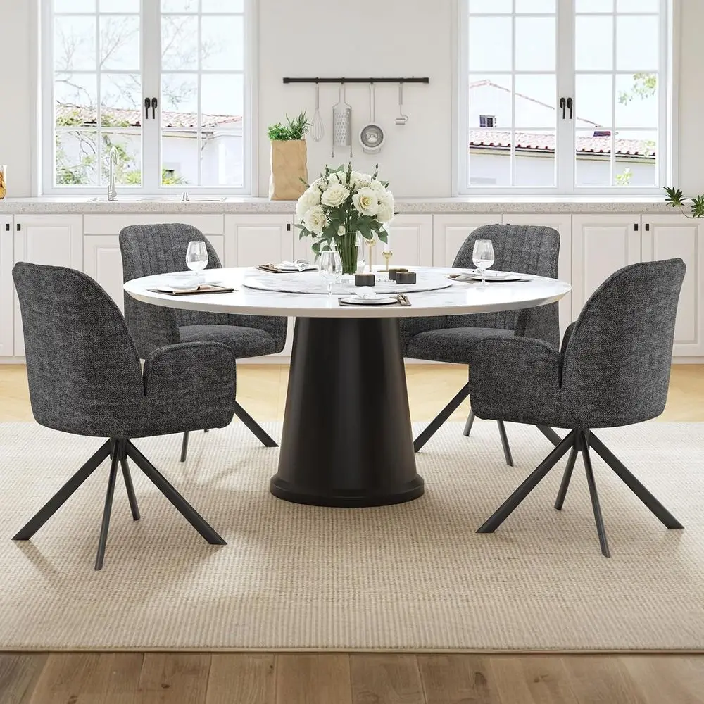 

4-Piece Swivel Upholstered Dining Chairs with Cushion, Armrests, Suitable for Kitchen or Living Room, Chenille Fabric, Grey