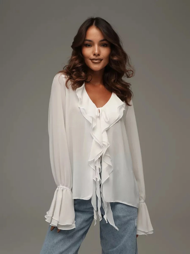 

New Summer Women's Fashion Lace-up Shirts,Woman's Clothing,Summer Tops,Casual Tops,Long Sleeve Shirt Woman,White Shirts