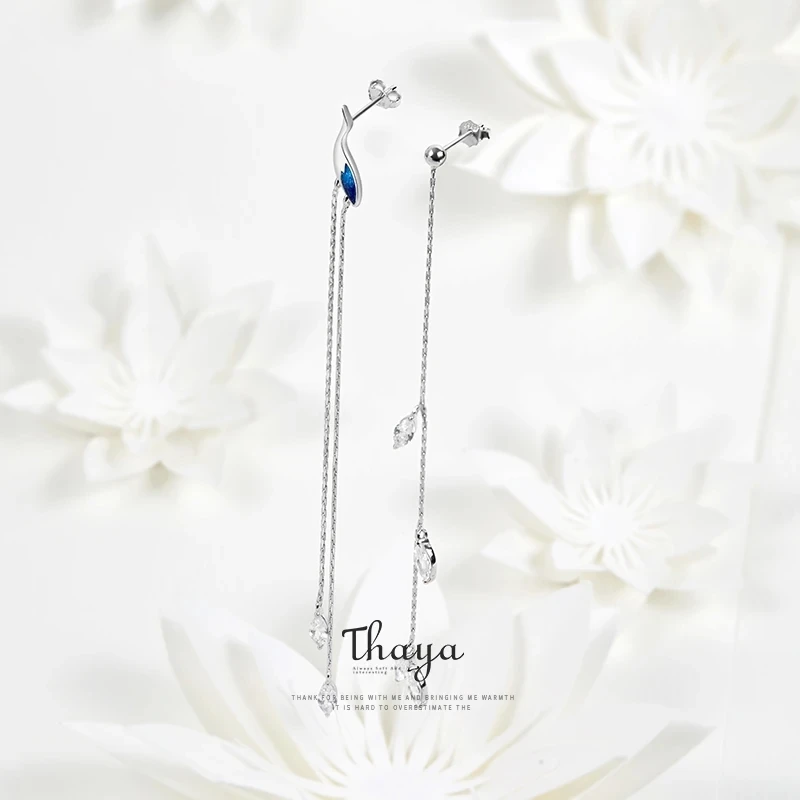 

Thaya S925 Silver Needle Women Earrings Chinese Style Asymmetry Blue Crane Drop Earrings For Women Fashion Party Fine Jewelry