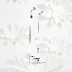 Thaya S925 Silver Needle Women Earrings Chinese Style Asymmetry Blue Crane Drop Earrings For Women Fashion Party Fine Jewelry