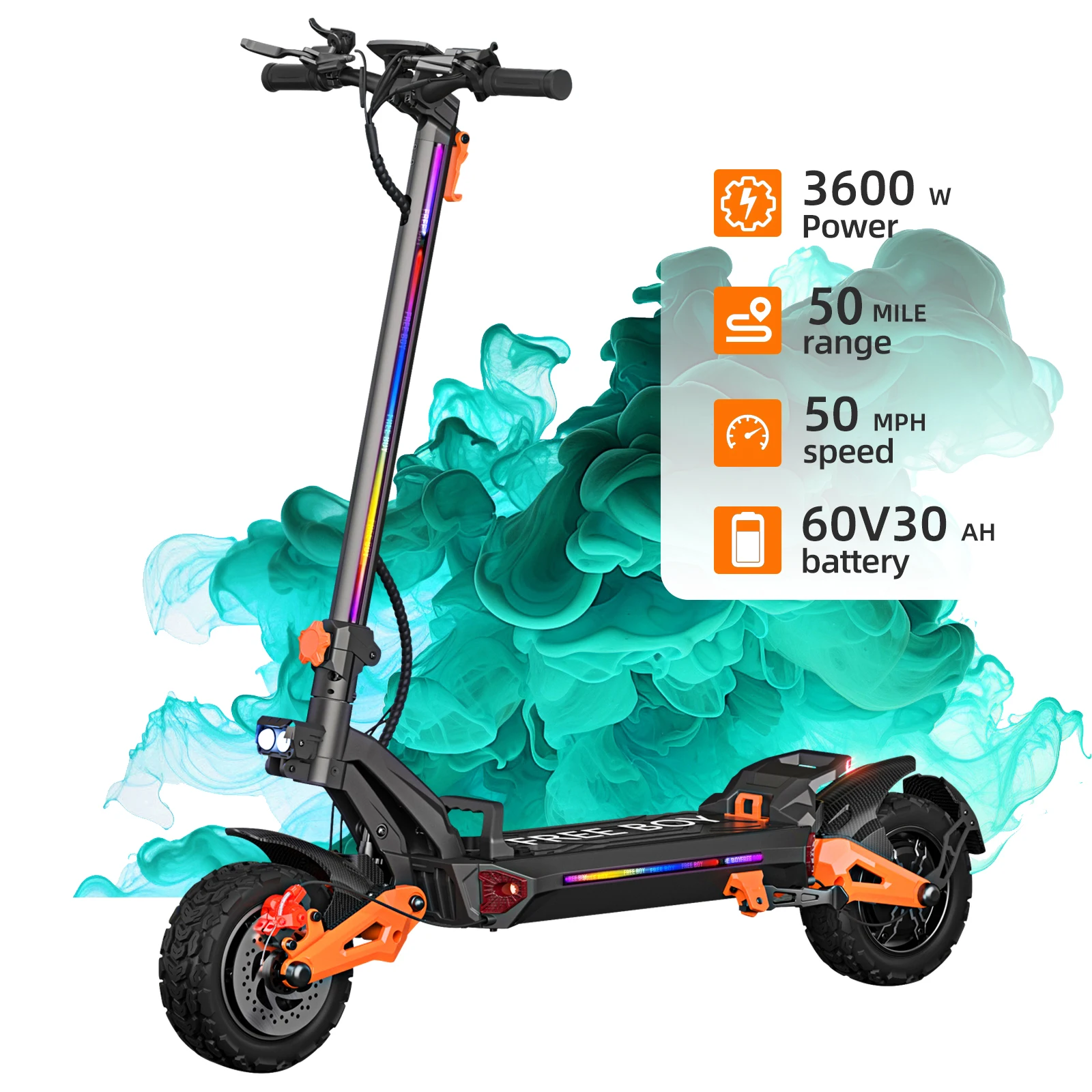 Dual Motor Powerful Electric Scooter 3600W, Range 45Miles, Load 440lbs, 50MPH Foldable Fast Electric Scooter for Heavy Adults