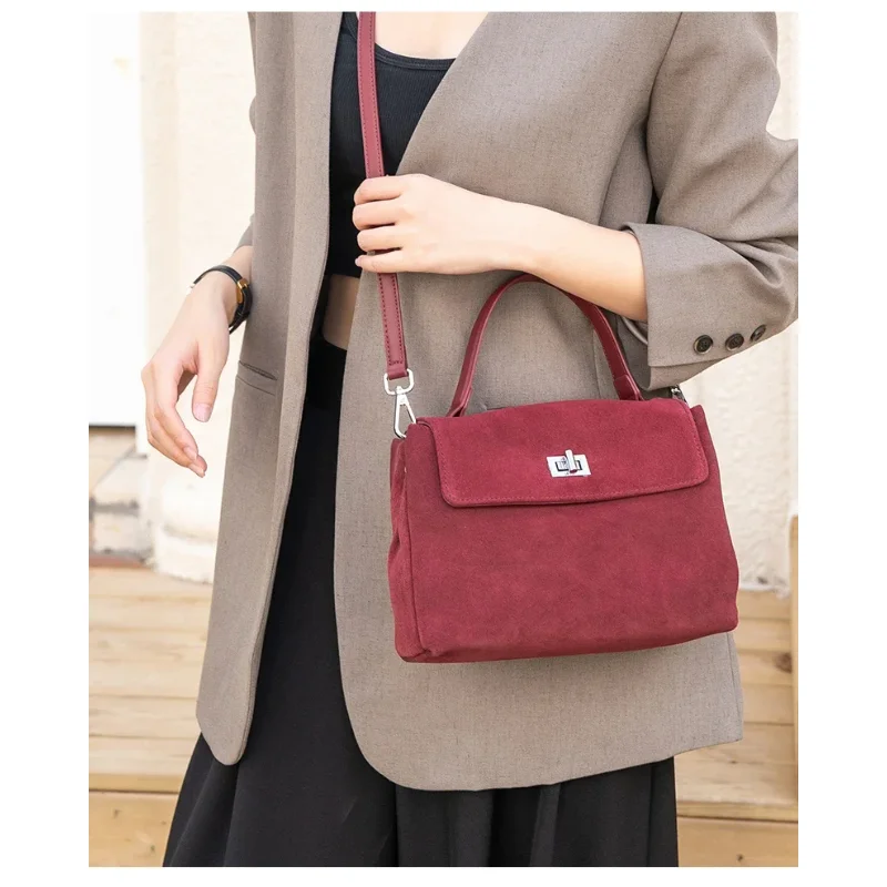 2026 New Autumn Winter Women Suede Leather Shoulder Bag Crossbody Messenger Bag Luxury Designer Genuine Leather Commute Handbag