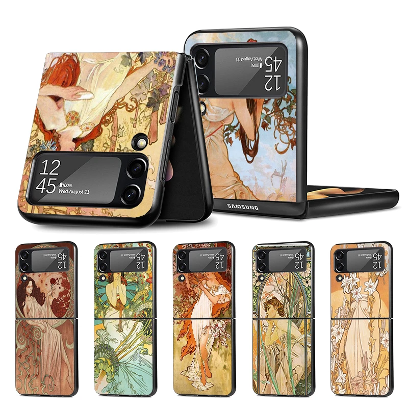 Alfons Mucha Primavera Z Flip 4 Z Flip 4 Phnoe Case For Samsung Z Flip 3 5 5G Black Hard Shell Galaxy ZFlip3 ZFlip4 ZFlip5 Uniqu