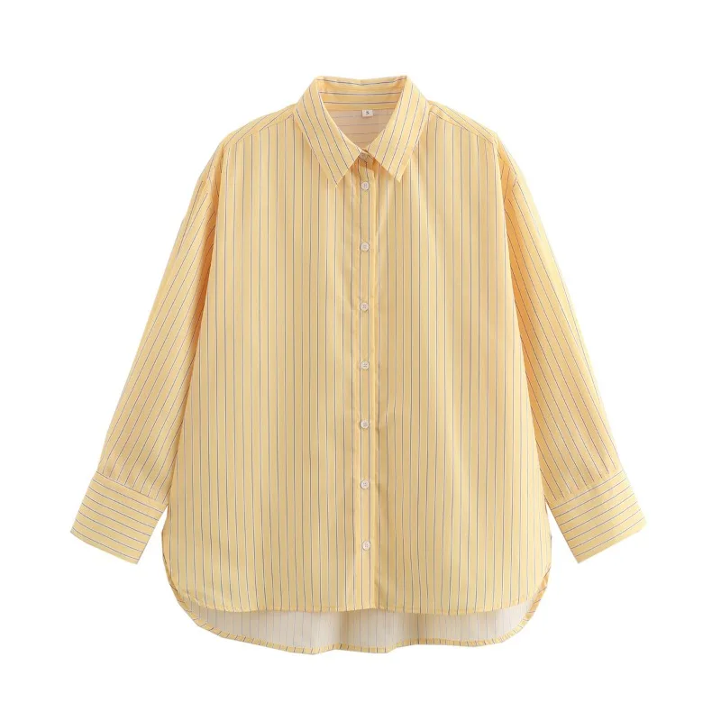 

2025 Summer ins Women's Long Sleeve Loose Striped Poplin Shirt 5 Personality Street 1133
