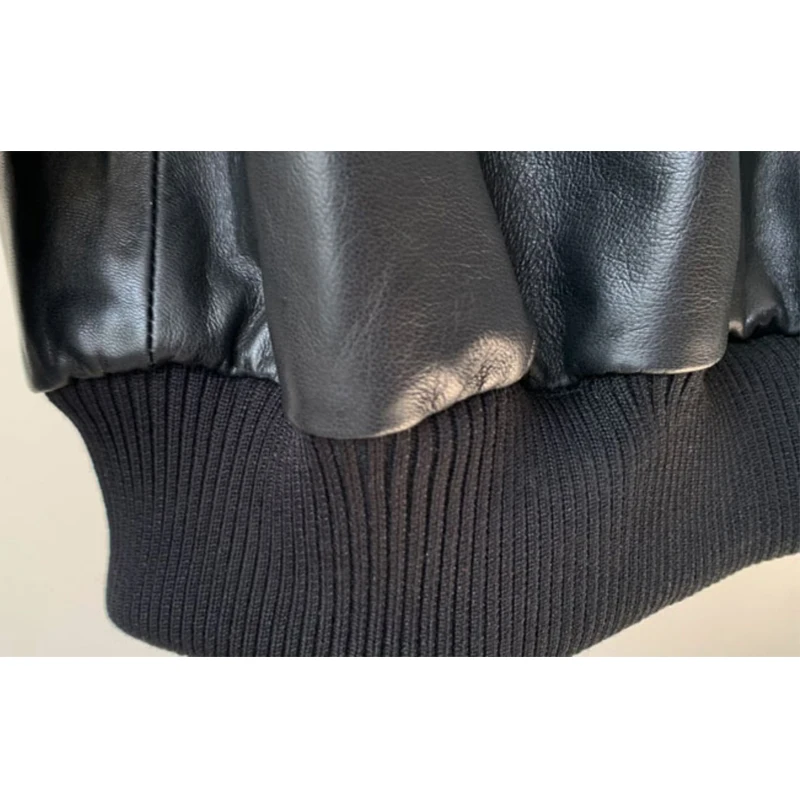 2025 Fall New Sheepskin Moto & Biker Short Jackets Casual Stand Collar Elastic Waist Female Black Slim Real Leather Jackets Coat