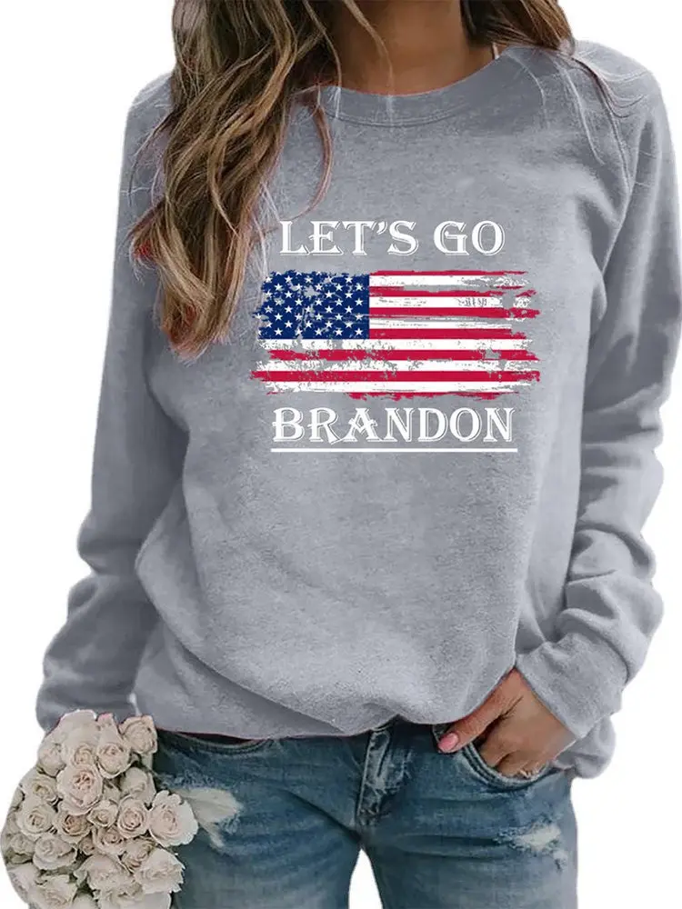 2025 جديد Let's Go Brandon الانتخابات طباعة طويلة Sve جولة Ne البلوز المرأة T الحلو Sle Fce البوليستر رداء علوي غير رسمي