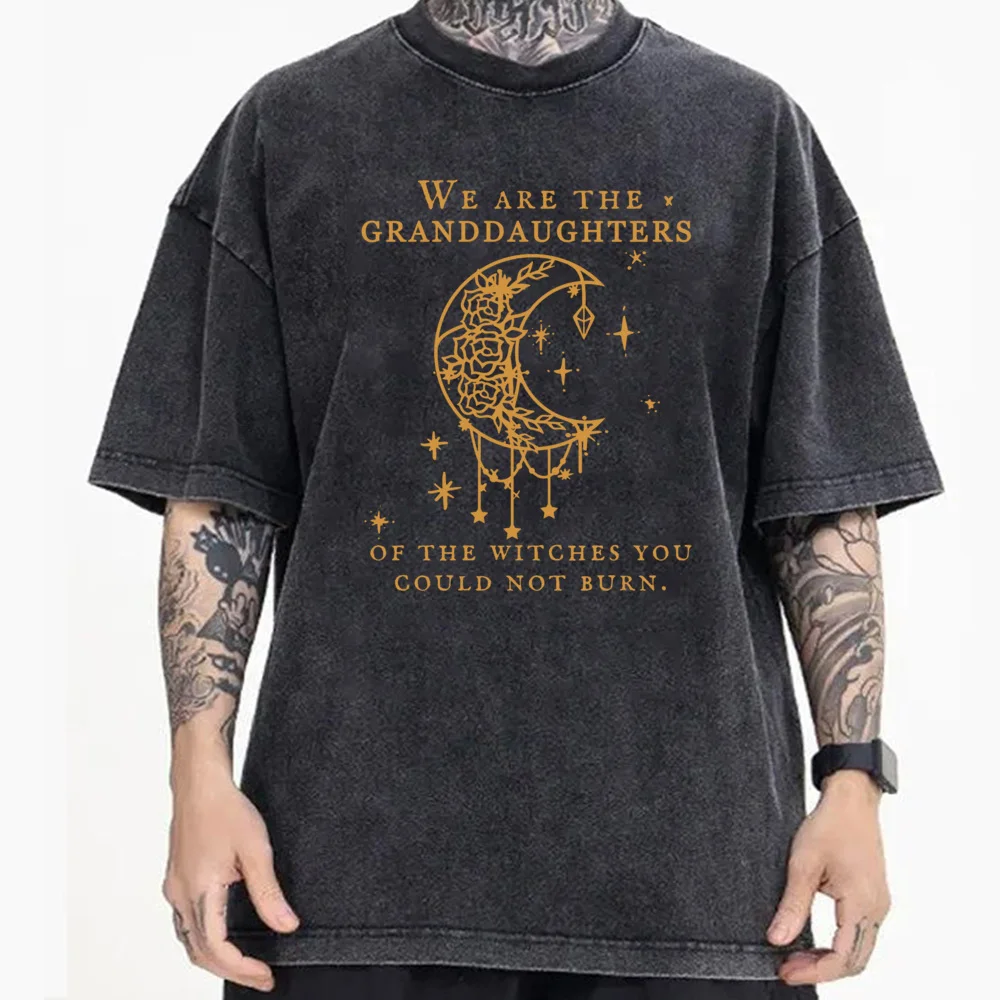 Hip Hop We Are The Granddaughters vintage Washed T Shirts Crew Neck Combed cotton Mens Tops & Tees VALENTINE DAY Washed T Shirts