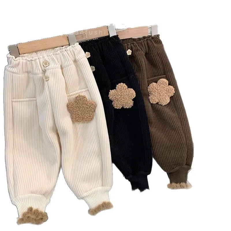 Sweatpants مبطنة بالصوف السراويل الطويلة سميكة الخريف الشتاء سروال قصير جديد المألوف Grils الأطفال كل مطابقة مريحة