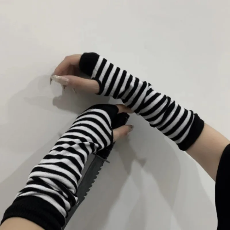 Anime Black Punk Long Fingerless Gloves Cuff Women Men Outdoor Hip-hop Glove Elbow Mittens Cool Stretch Winter Arm Warmer Mitten