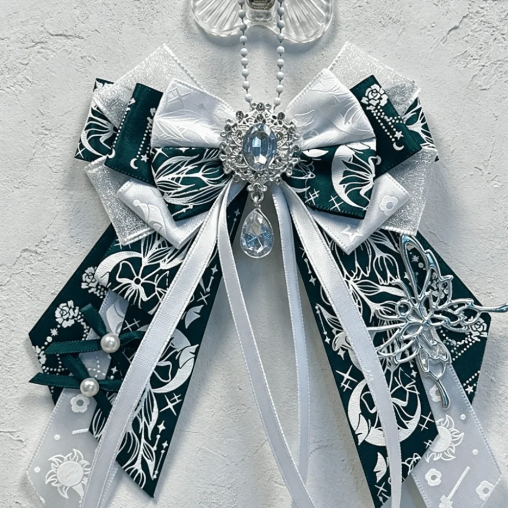 Ribbon Double Layer Bowknot Ornament Keychain Tassel Long Streamers Lolita Bag Charm Rhinestone Elegant Handmade Jewelry Girl