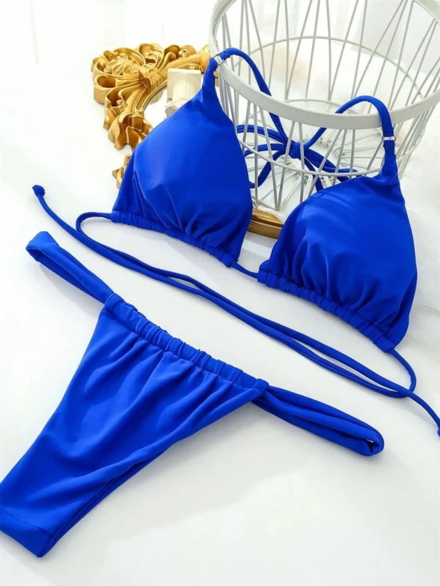 Conjunto de Bikini con abertura para mujer, traje de baño Sexy de cintura alta, ropa de playa de vendaje, vacaciones de verano e invierno