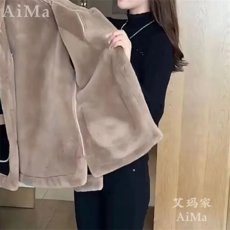 Women\'s Winter New Lamb Wool Jacket Fashion Woolen Jacket 2024 Spring Female\'s Fur Outwear Slimming and Plush Thickened Coat 6XL