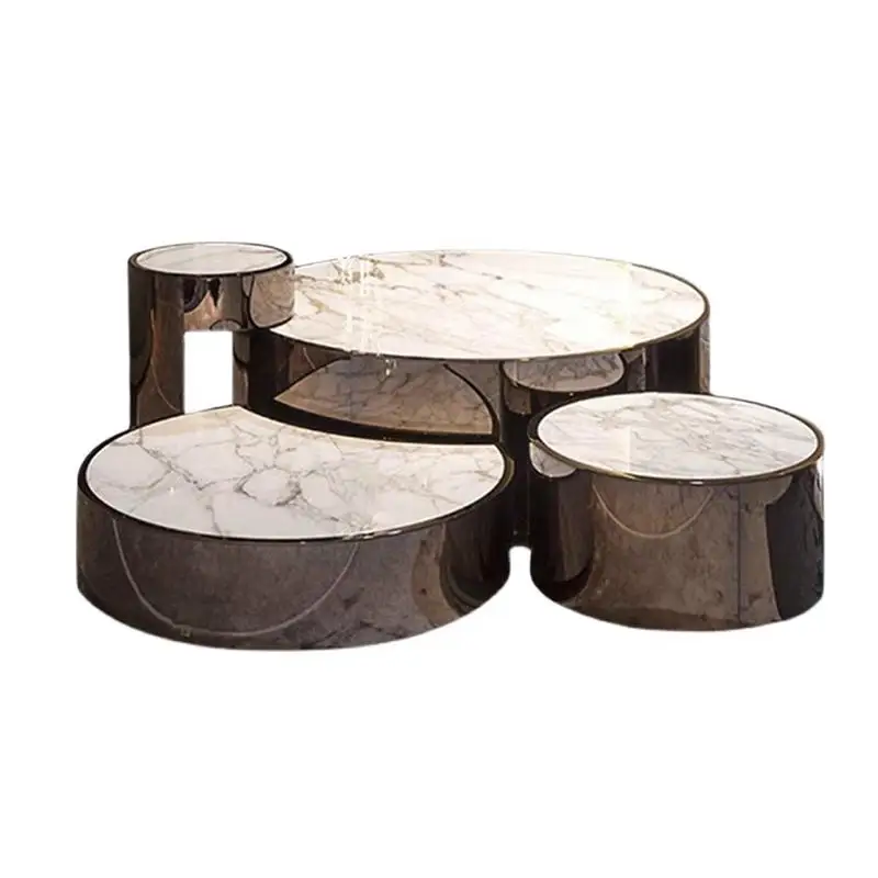 

Комбинированный журнальный столик из нержавеющей стали, легкий роскошный круглый чайный столик премиум-класса для гостиной, дома, чайный столик из закаленного стекла