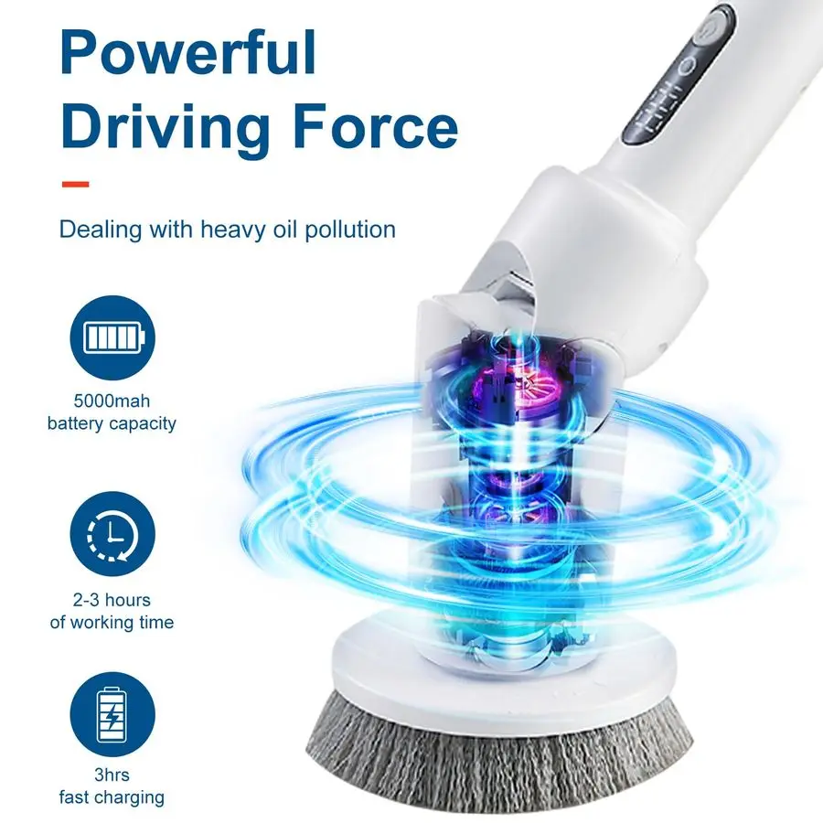Electric Spin Scrubber, 2024 New FullBody IPX8 Waterproof Bathroom Cleaner Brush, Shower Scrubber with Long Handle amp 2 Speed,