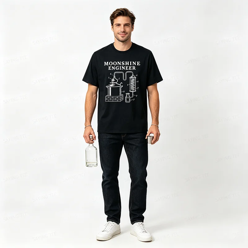 Patent Art Moonshine Engineer Drawing Print Moonshine T-Shirt Y2k Vintage Graphic Saying Tee Personalisierte Unisex-Kleidung Neuheit – Detail 6