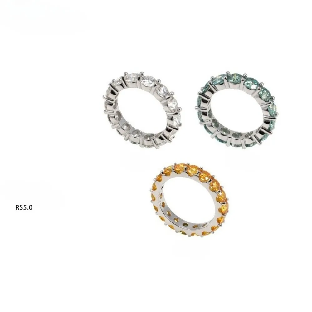 Pierścionek Eternity z Kolorowymi Moissanitami 5mm, Srebro Próby 925, Hiphopowa Biżuteria Męska Damska, Lodowy Pierścionek Ślubny z Diamentami, Przechodzi Test Diamentów