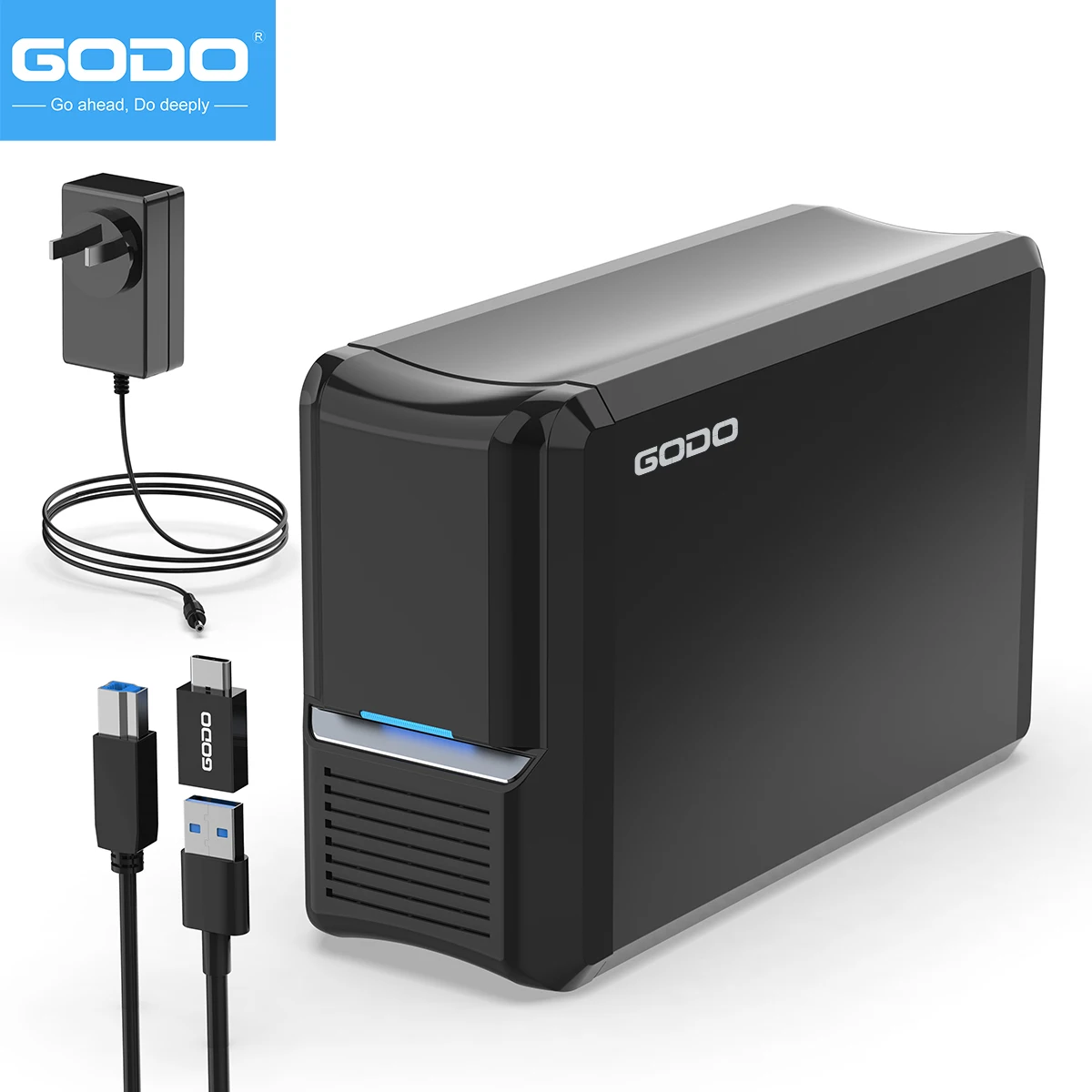 Imagem -02 - Godo-caixa de Disco Rígido Externo Dual Bay Usb 3.0 a 3.5 Sata Hdds Hdd Modo pm Max 40tb