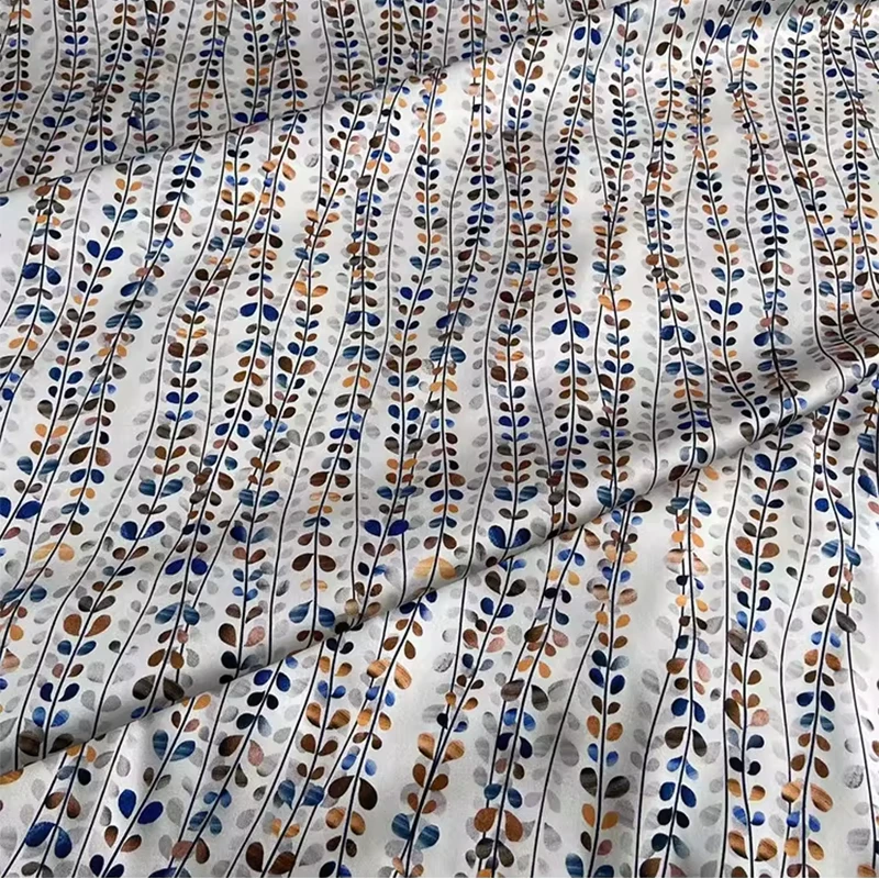 

Шелковая ткань Charmeuse 19 момме, 90% тутовый шелк, 10% спандекс, белая, с принтом в виде листьев, ширина 140 см (55 дюймов), 1 метр, XY046