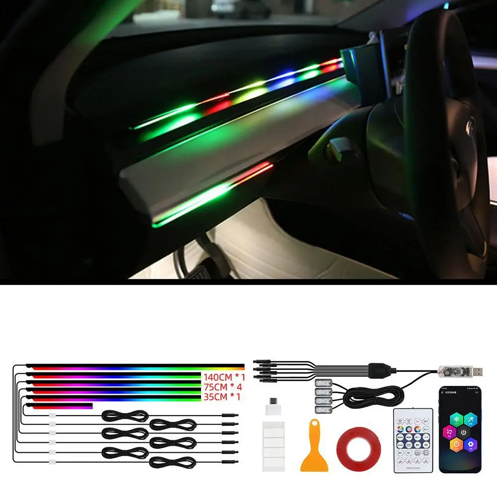 Led أضواء السيارة المحيطة الاكريليك التحكم المركزي ديكور بلوتوث تعديل سيارة غاسل مصباح طقم مصابيح الغلاف الجوي رمز V8D2