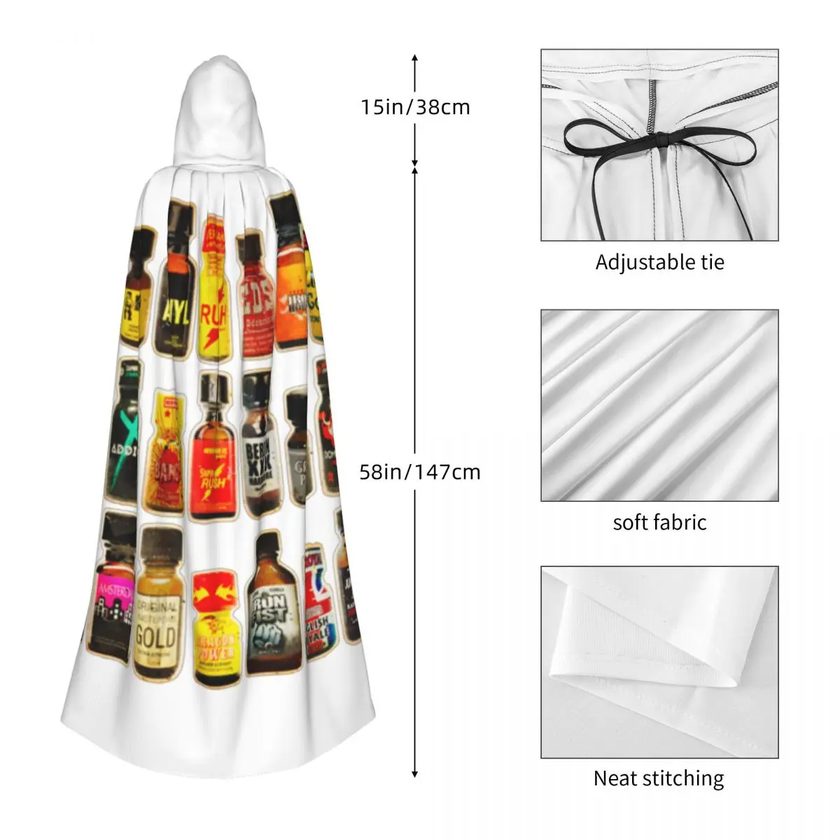 Poppers Bottles Gay Rush Jungle Juice Amyl Inhaler Long Hooded Cloak Witch Medieval Costume Cosplay Cape HalloweenParty view 5