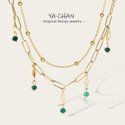YACHAN Double layer Stainless Steel Chains Necklace for Women 18K Gold Plated Chain Acrylic Geometry Pendant Necklaces Jewelry