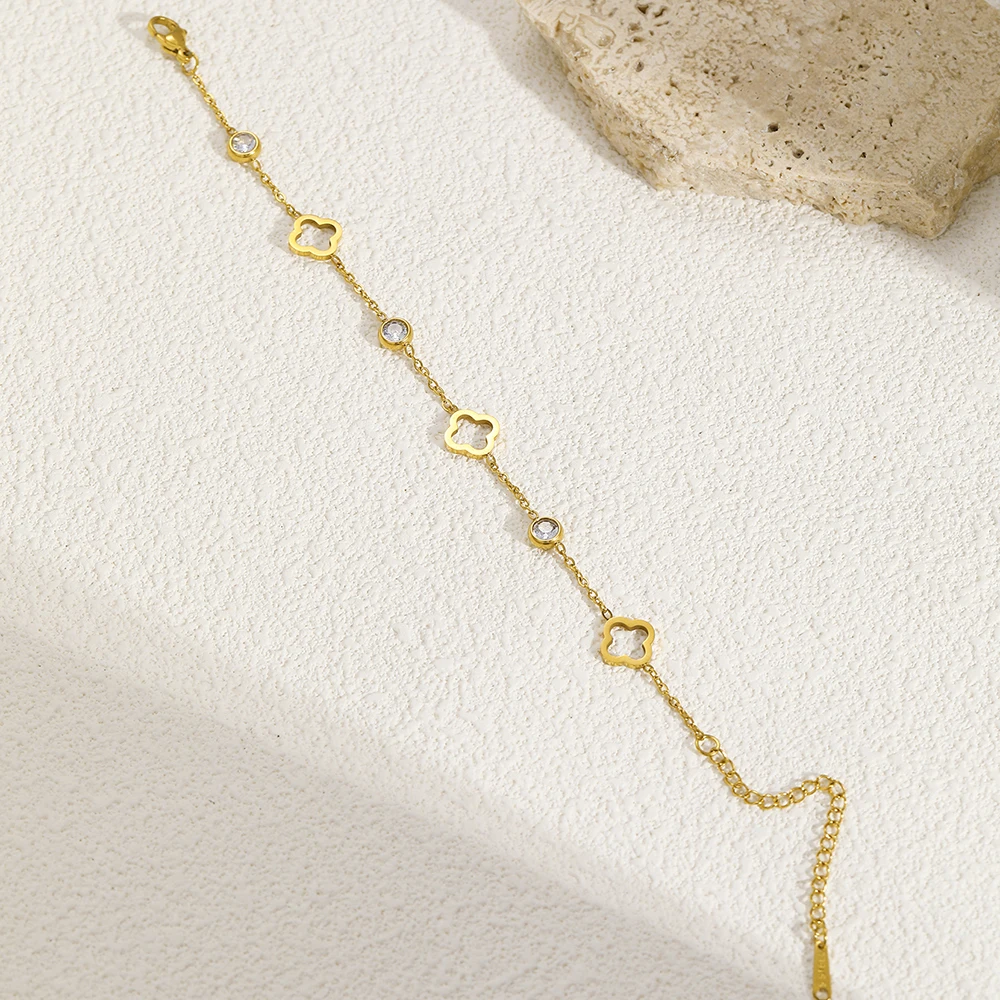 الفولاذ المقاوم للصدأ لاكي الجوف البرسيم كريستال زركونيا سوار تصميم بسيط وسخي مجوهرات المعصم للنساء ارتداء اليومي #5