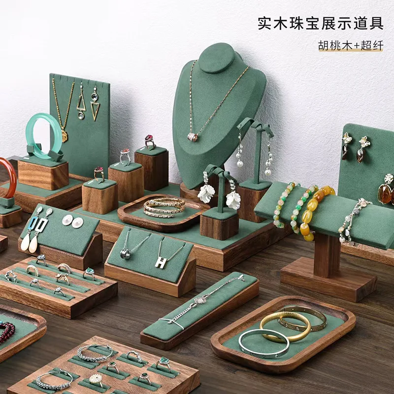 

Подставка для ювелирных изделий из орехового дерева, роскошные кольца, серьги, держатель для хранения, выставочная стойка, ожерелья, полка для демонстрации, витрина для ювелирных изделий, реквизит