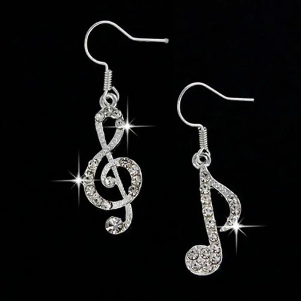 Fashion Women Dangle Earrings Rhinestone Inlaid Treble Music Note Charm Dangle Hook Earring for Women Girl Fashion Jewelry