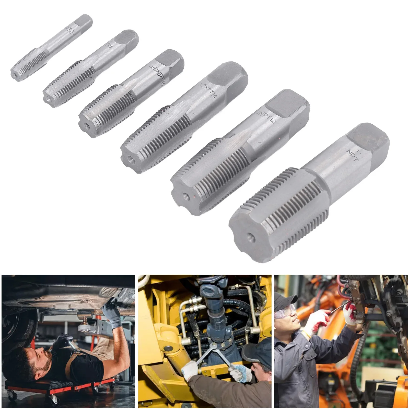 Plumbing Tap Pipe Tap NPT 1in 3/4in 1/2in 3/8in 1/4in 1/8in Carbon Steel Thread Tapping Tool Kit for PVC Pipe Threading Tap