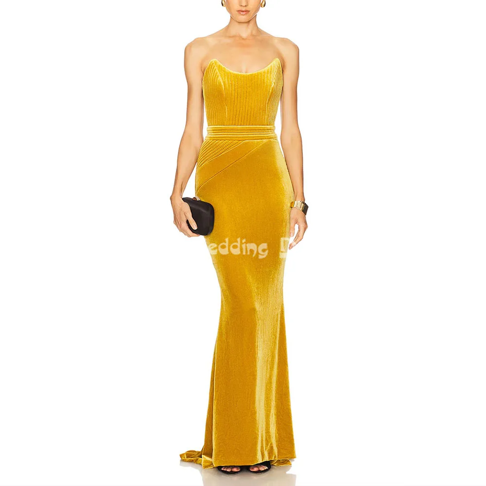 

Heyday Women's Strapless Velour Pleats Mermaid Customized Evening Dresses With Sleeveless Floor-Length Elegant Dresses 2025