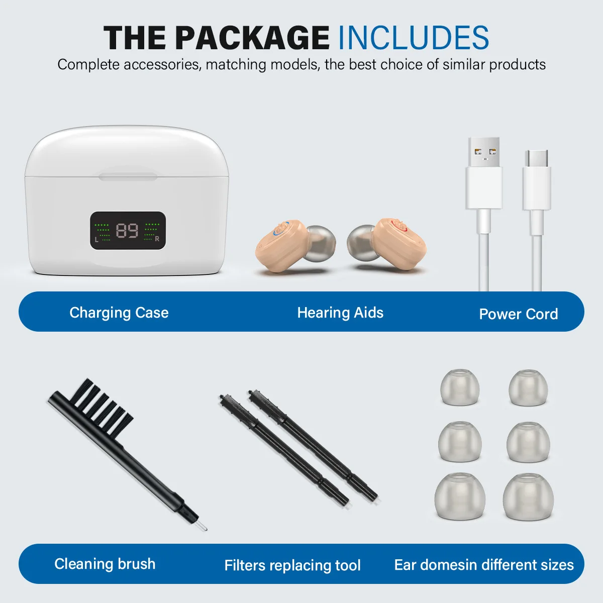 In-Ear Hearing Aid Noise Cancellation Assisted Listening with Display Sound Amplifier Rechargeable Invisible Headset For Elderly