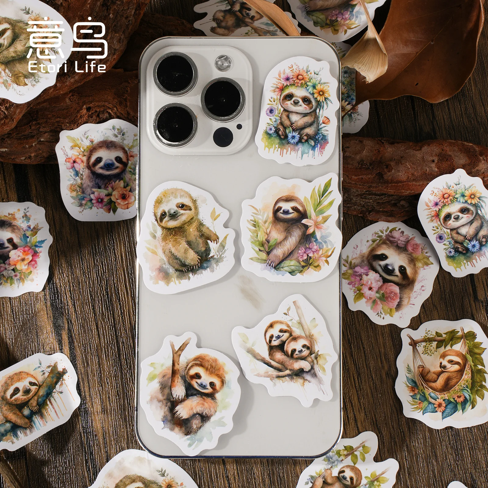 46Pcs Cute little sloth retro style box decals decorated with water bottles notebook skateboards and other toys DIY decals