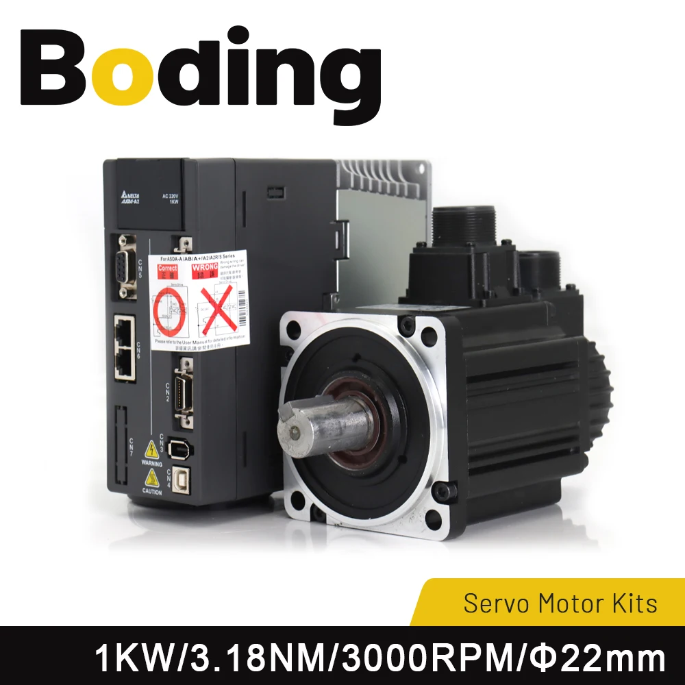 

Boding Servo Motor Kits A2 Series 1KW 3.18Nm ASD-A2-1021-L ASD-A2-1021-U ASD-A2-1021-E ASD-A2-1021-M ECMA-C11010RS with 3M Cable