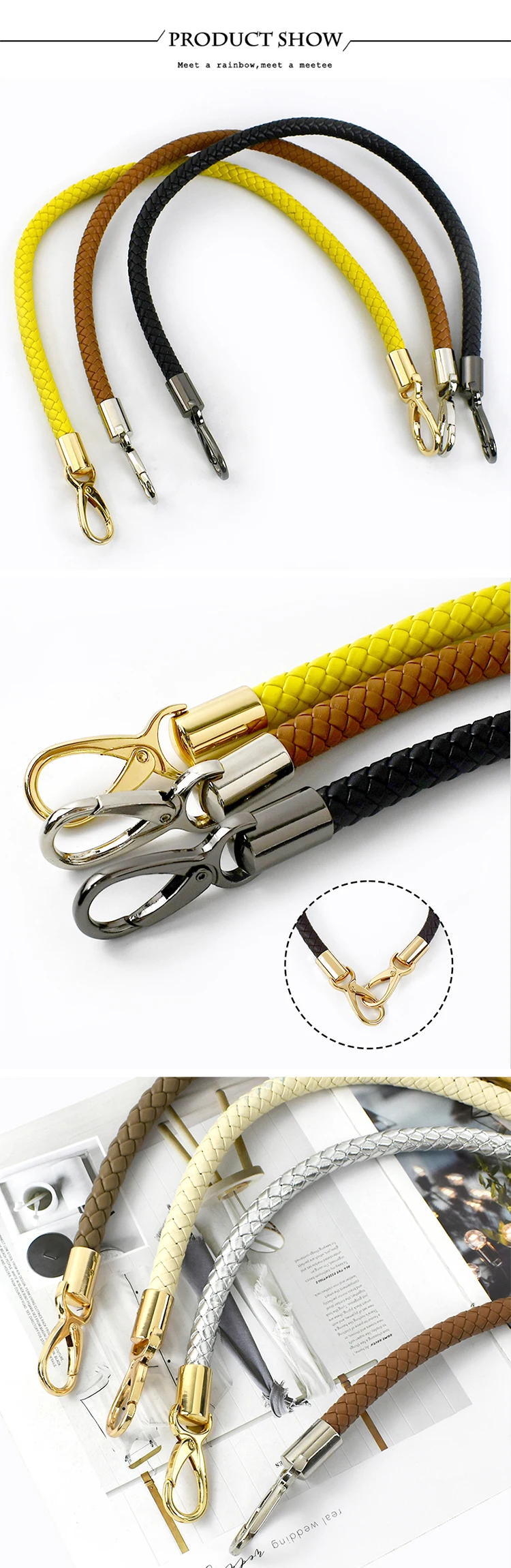 1Pc Deepeel 30-60cm Colorful PU Leather Bag Straps Purse Handbag Handles Gold Chain Buckle Weave Sling DIY Handmade Accessories