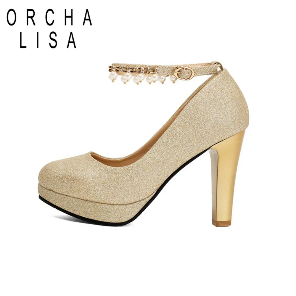 ORCHA LISA Ladies High Sole Height Pump Footwears Closed Rounded Toe 10cm Stiletto Sole Height 3cm Platform Ankle Wrap Strap