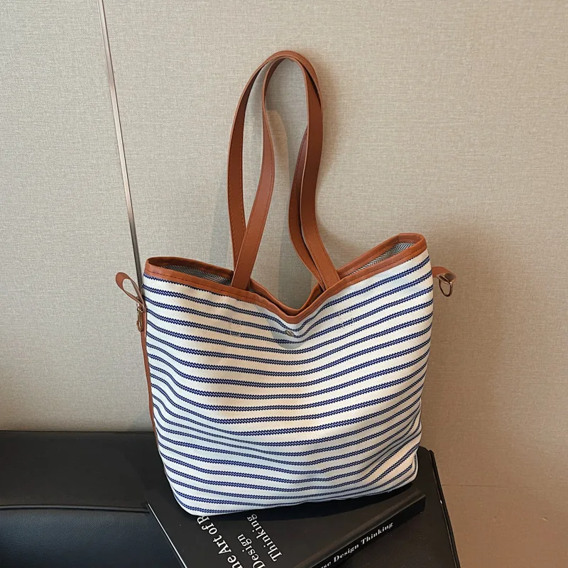 جديد الكورية نمط سعة كبيرة مخطط حمل حقيبة الموضة كسول عادية ركاب قماش حقيبة كتف عادية الملمس دلو حقيبة #1