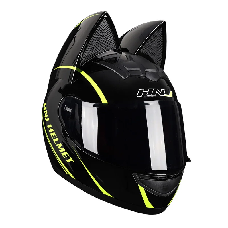 

Full Face Helmet with Black Lens Cat Ear Helmets HD Visor Full Motorcycle Helmet Men DOT Approved Riding Helm Cascos Para Motos