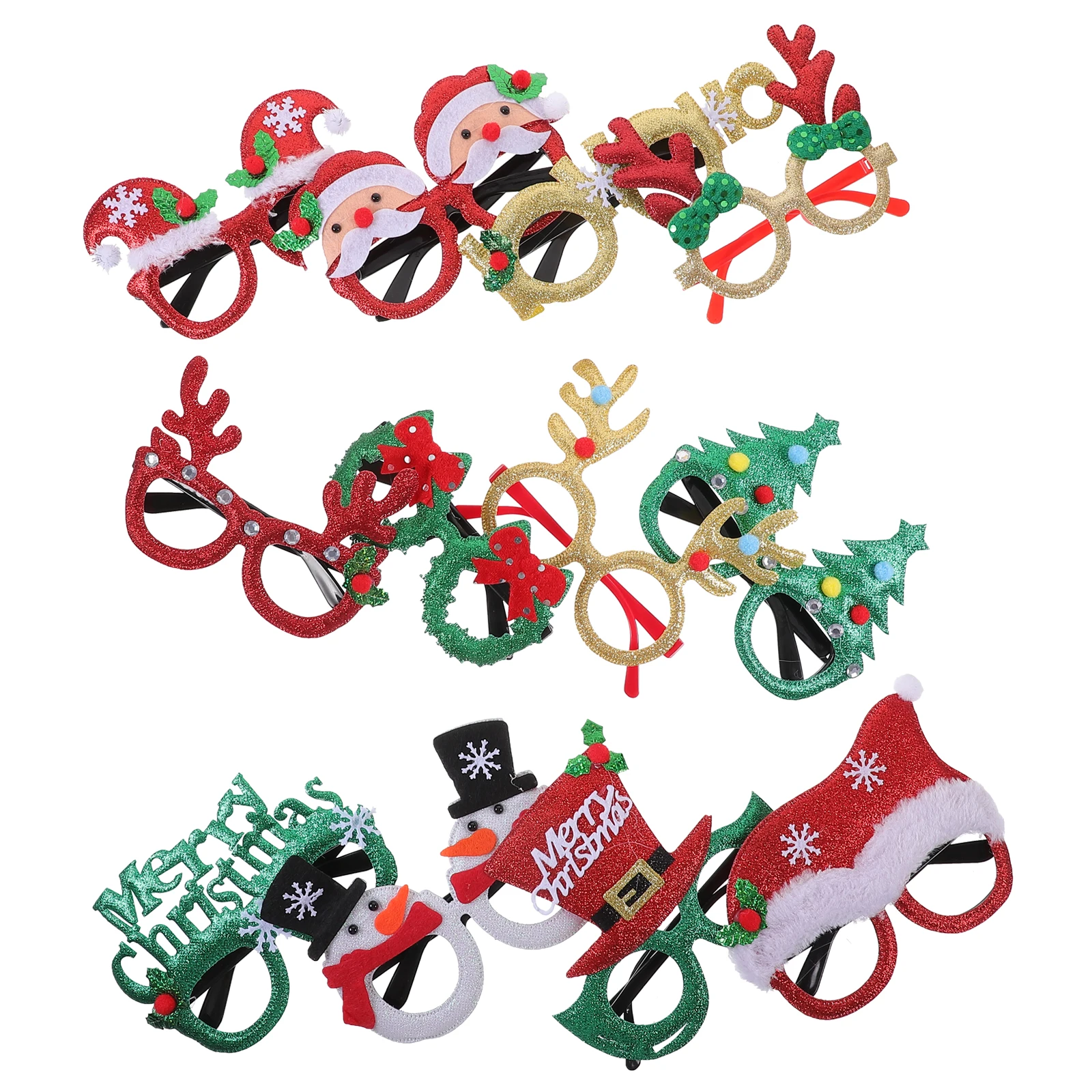 

12 Pcs Christmas Party Glasses Frames Hat Set Eyewear Props Aldult Plastic Christmass Child