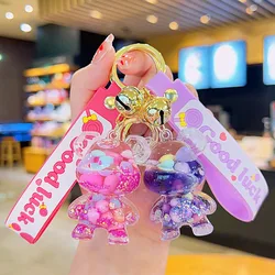 Cartoon violent bear quicksand bottle key chain small gift floating into the oil liquid key chain